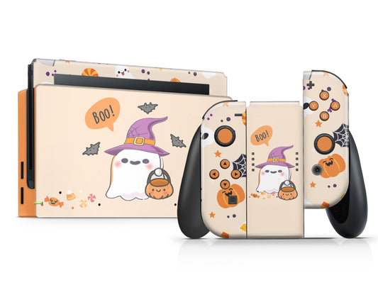 Lux Skins Nintendo Switch Cute Halloween Ghost Full Set +Tempered Glass Skins - Art Animals Skin
