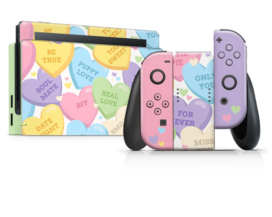 Lux Skins Nintendo Switch Sweetheart Candy Conversation Hearts Full Set +Tempered Glass Skins - Art  Skin