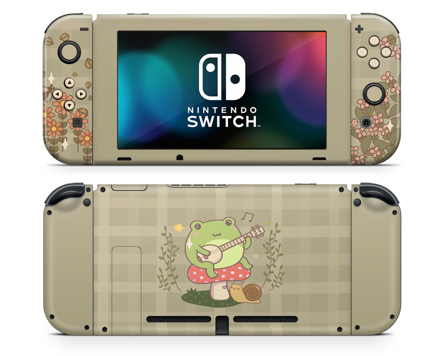 Lux Skins Nintendo Switch Cute Frog Mushroom Cottagecore Full Set +Tempered Glass Skins - Art Animals Skin