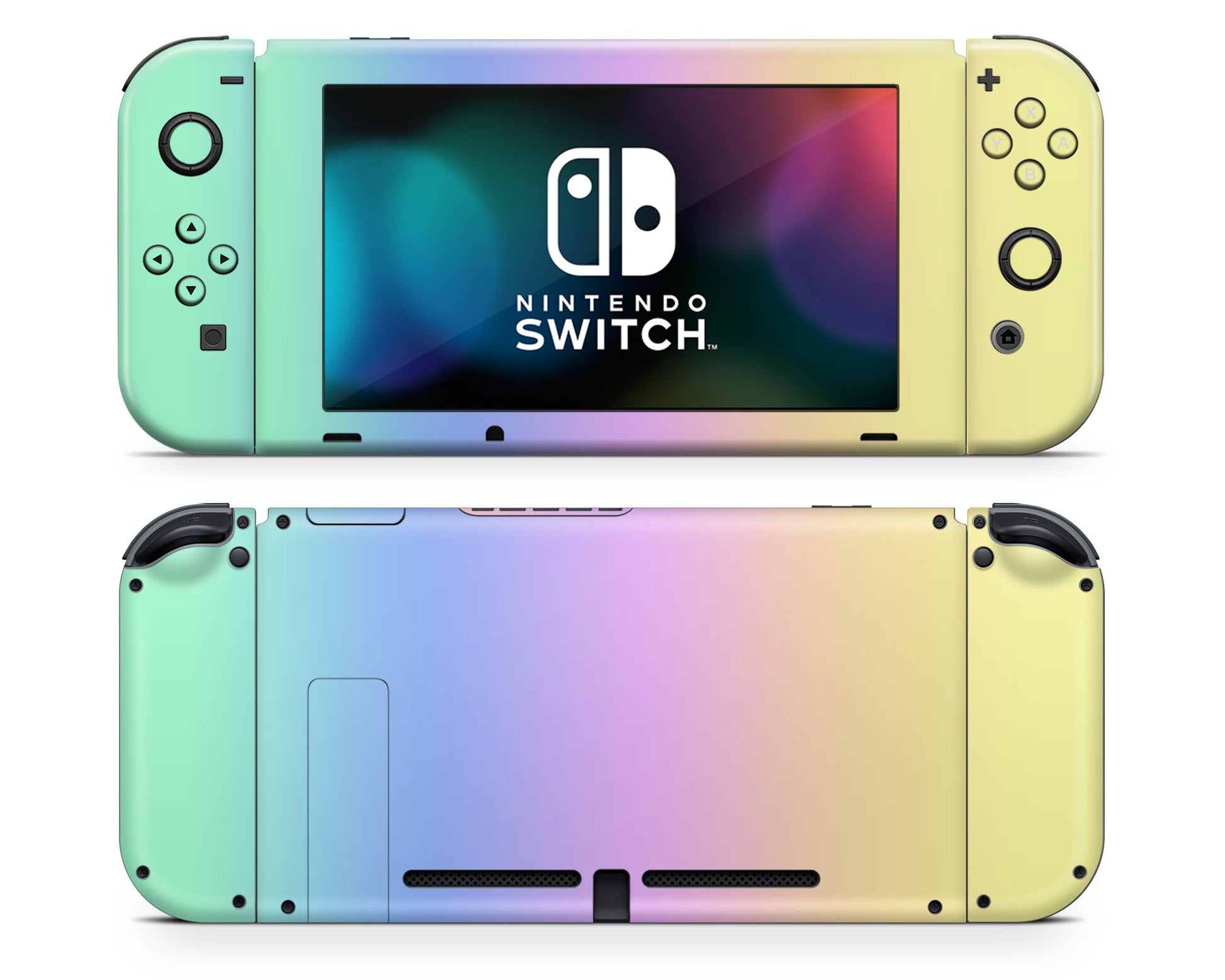 Lux Skins Nintendo Switch Pastel Rainbow Gradient Full Set +Tempered Glass Skins - Solid Colours Gradient Skin