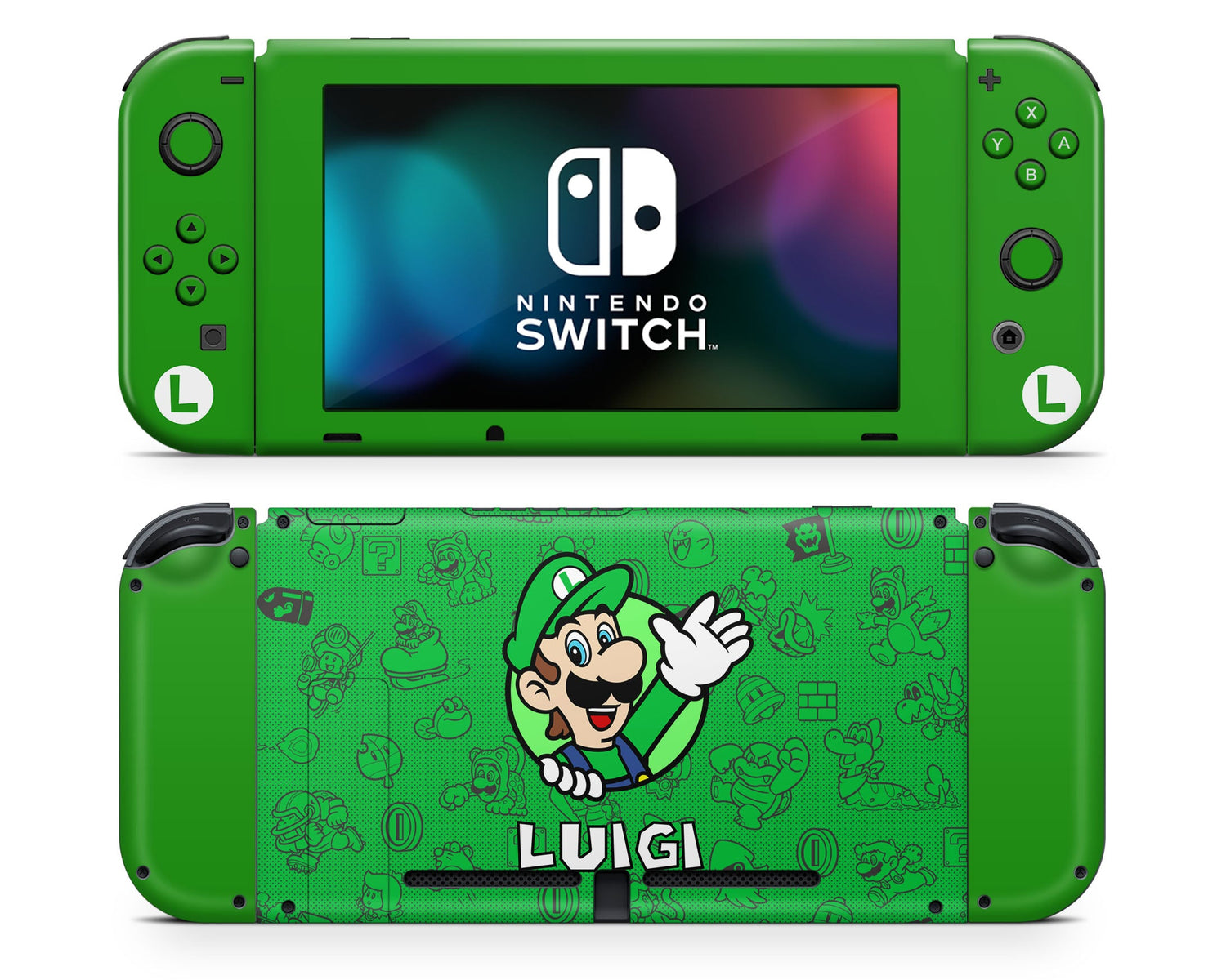 Lux Skins Nintendo Switch Luigi Minimalist Full Set +Tempered Glass Skins - Pop Culture Mario Skin