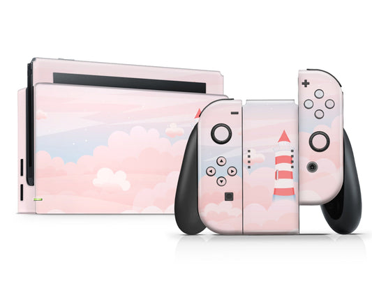 Lux Skins Nintendo Switch Dreamy Lighthouse Clouds Full Set +Tempered Glass Skins - Art Clouds Skin