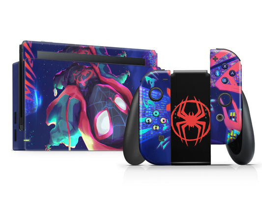 Lux Skins Nintendo Switch Spiderman Spiderverse Miles Morales Full Set +Tempered Glass Skins - Pop culture Spiderman Skin