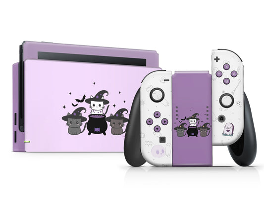 Lux Skins Nintendo Switch Pastel Purple Witch Cat Full Set +Tempered Glass Skins - Art Animals Skin