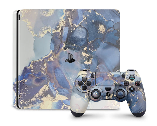 Lux Skins PS4 Ethereal Blue Gold Marble PS4 Skins - Pattern Marble Skin