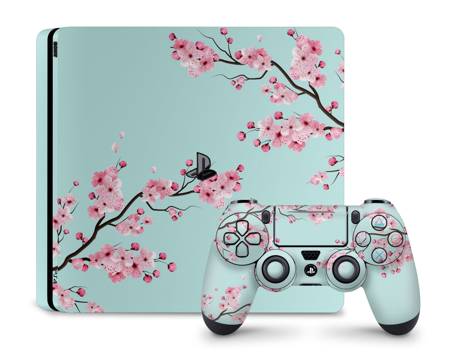 Lux Skins PS4 Cherry Blossom Teal PS4 Skins - Art Floral Skin