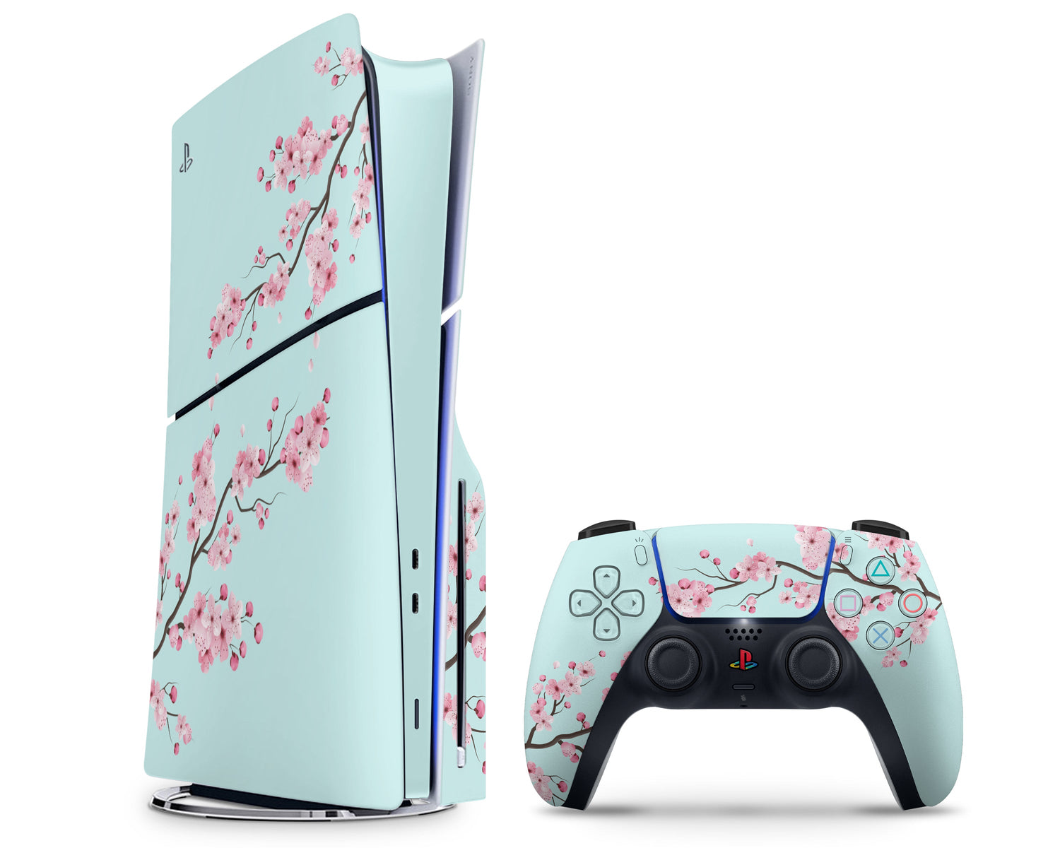Lux Skins PS5 Slim Teal Cherry Blossom PS5 Slim Skins - Art Floral Skin