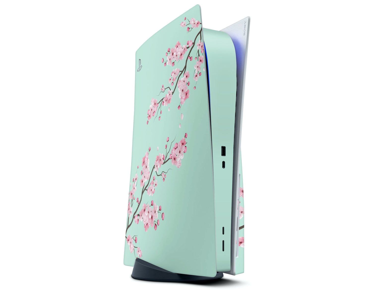Lux Skins PS5 Teal Cherry Blossom PS5 Skins - Art Floral Skin