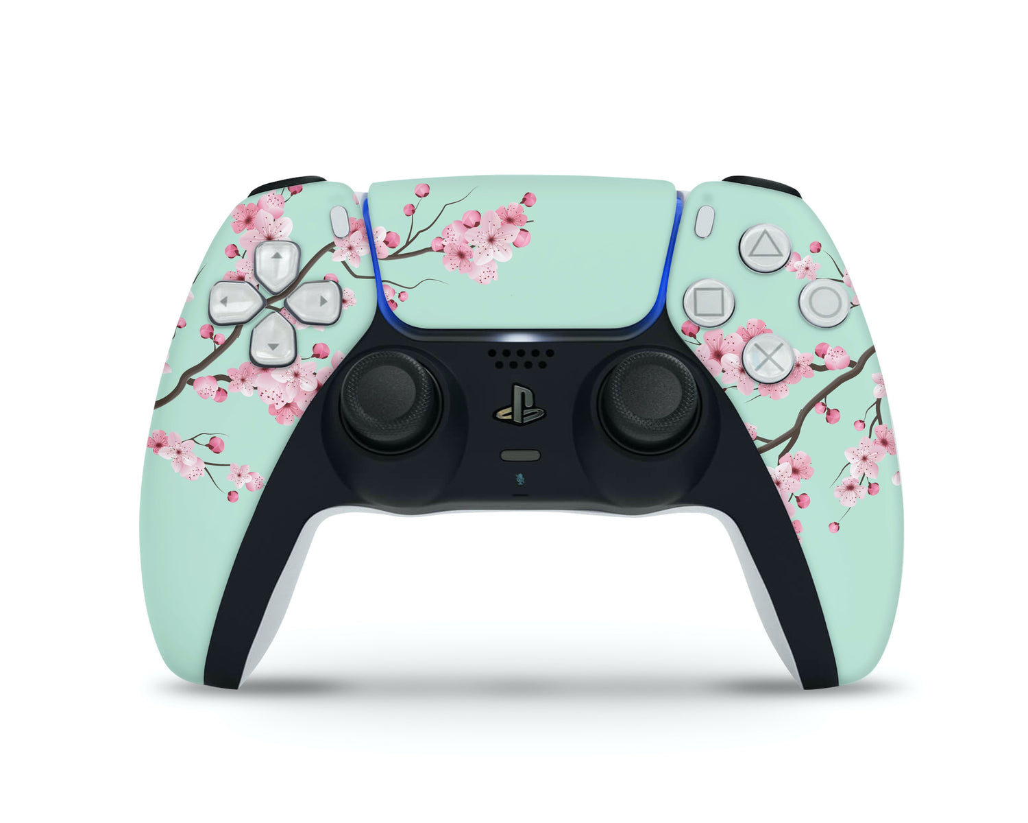 Lux Skins PS5 Controller Teal Cherry BlossomSkins - Art Floral Skin