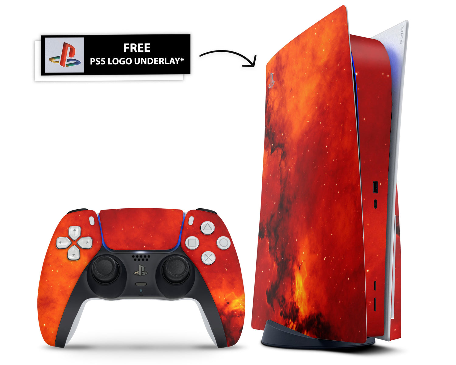 Lux Skins PS5 Red Stardust Galaxy PS5 Skins - Pattern Galaxy Skin