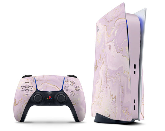 Lux Skins PS5 Ethereal Lavender Gold Marble PS5 Skins - Pattern Marble Skin