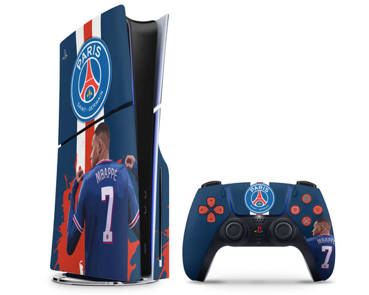 Lux Skins PS5 Slim Paris Saint-Germain Kylian Mbappé PS5 Slim Skins - Sports Soccer Skin