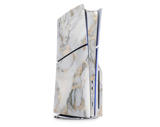 Lux Skins PS5 Ethereal White Gold Marble PS5 Skins - Pattern Marble Skin