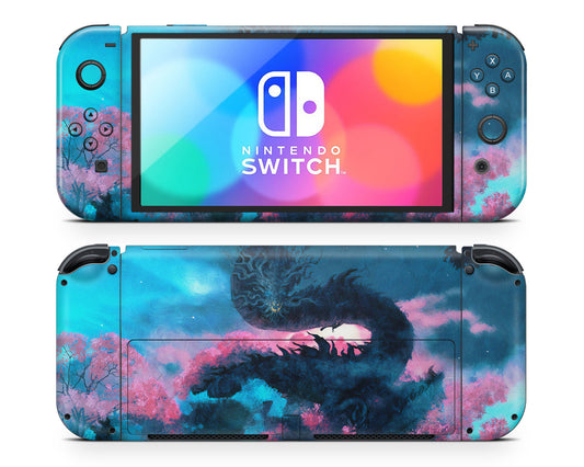 Teal Dragon Nintendo Switch OLED Skin