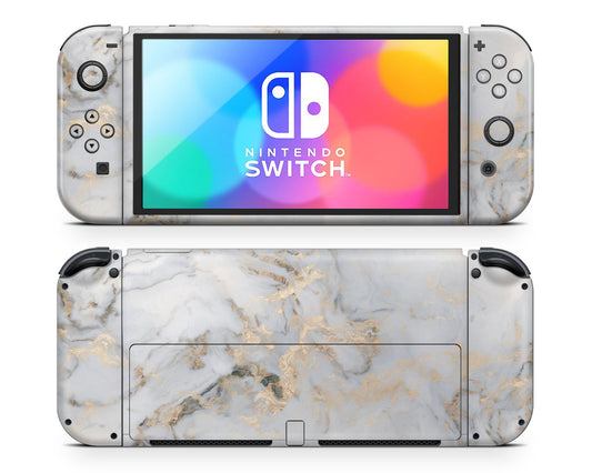 Ethereal White Gold Marble Nintendo Switch OLED Skin