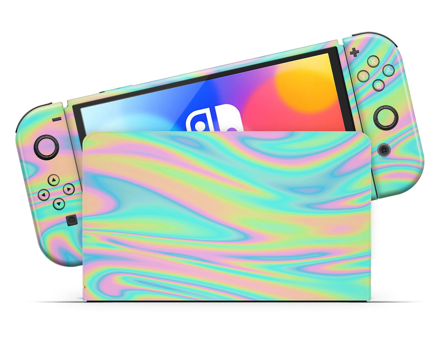 Rainbow Holographic Iridescent Swirl Nintendo Switch OLED Skin