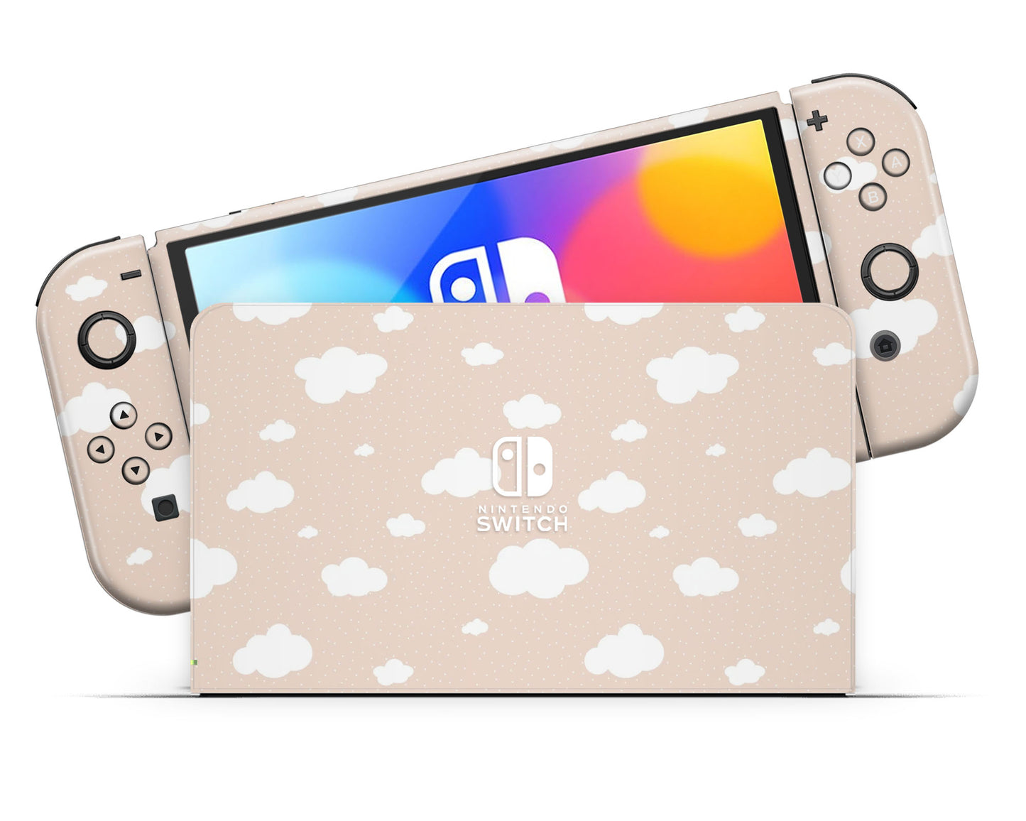 Cute Beige Clouds Nintendo Switch OLED Skin