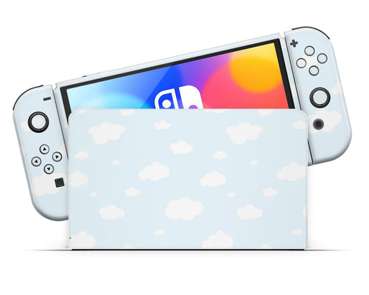 Cute Blue Clouds Nintendo Switch OLED Skin